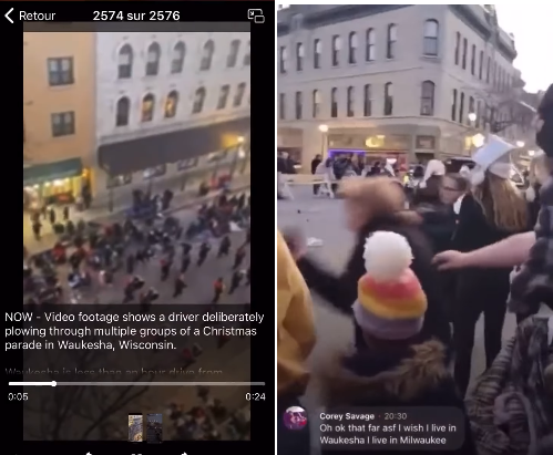 INCROYABLE aujourd'hui Waukesha, Wisconsin aux USA lorsque une parade Plusieurs morts et 11 adultes, 12 enfants à l'hôpital lorsque le SUV se lance dans un défilé dans le Wisconsin